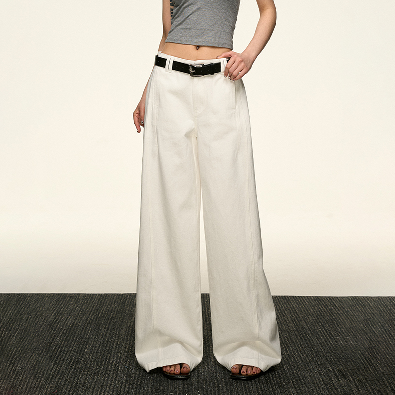 Women's American-Style Super White Wide-Leg Jeans - 2025 Summer Loose Curved Straight Pants for Versatile Y2K Fashion