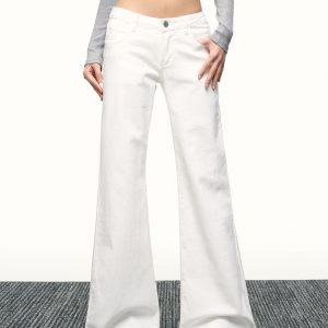 Women's American-Style White Flared Jeans - Loose Slimming Wide-Leg Bell-Bottoms for Spring & Autumn Fashion