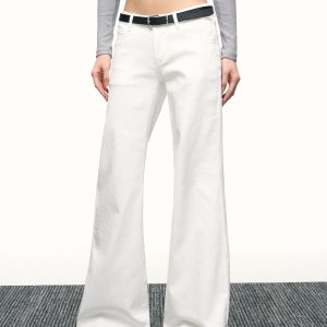 Women's American-Style White Flared Jeans - Loose Slimming Wide-Leg Bell-Bottoms for Spring & Autumn Fashion