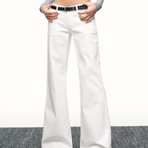 Women's American-Style White Flared Jeans - Loose Slimming Wide-Leg Bell-Bottoms for Spring & Autumn Fashion