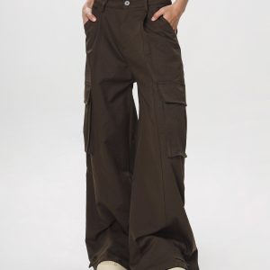 Women's American Vintage Multi-Pocket Wind Work Pants - Loose Straight Wide-Leg Trousers for Casual Y2K Style