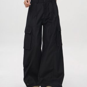 Women's American Vintage Multi-Pocket Wind Work Pants - Loose Straight Wide-Leg Trousers for Casual Y2K Style