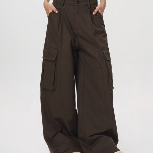 Women's American Vintage Multi-Pocket Wind Work Pants - Loose Straight Wide-Leg Trousers for Casual Y2K Style