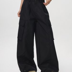 Women's American Vintage Multi-Pocket Wind Work Pants - Loose Straight Wide-Leg Trousers for Casual Y2K Style