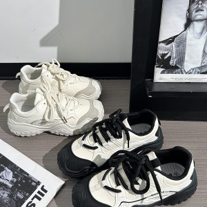 Women's Black and White Breathable Mesh Dad Sneakers - Lightweight Casual Sports Shoes for Everyday Comfort