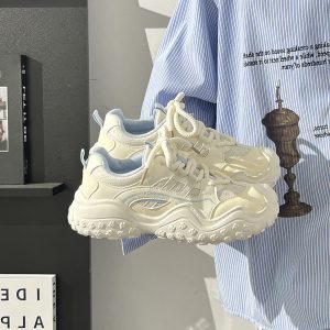 Women's Black and White Breathable Mesh Dad Sneakers - Lightweight Casual Sports Shoes for Everyday Comfort