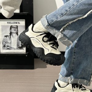 Women's Black and White Breathable Mesh Dad Sneakers - Lightweight Casual Sports Shoes for Everyday Comfort