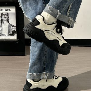 Women's Black and White Breathable Mesh Dad Sneakers - Lightweight Casual Sports Shoes for Everyday Comfort