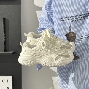 Women's Black and White Breathable Mesh Dad Sneakers - Lightweight Casual Sports Shoes for Everyday Comfort