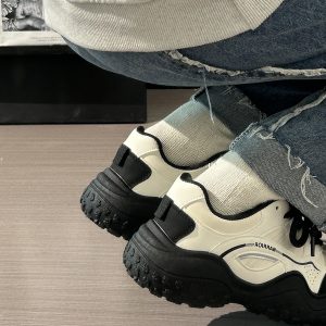 Women's Black and White Breathable Mesh Dad Sneakers - Lightweight Casual Sports Shoes for Everyday Comfort