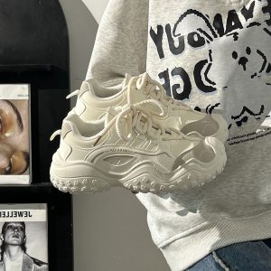 Women's Black and White Breathable Mesh Dad Sneakers - Lightweight Casual Sports Shoes for Everyday Comfort