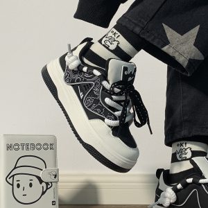 Women's Black and White Panda Sneakers - Breathable Thick-Soled Footwear for 2025, Versatile Design, Trendy Y2K Style