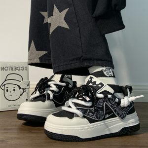 Women's Black and White Panda Sneakers - Breathable Thick-Soled Footwear for 2025, Versatile Design, Trendy Y2K Style