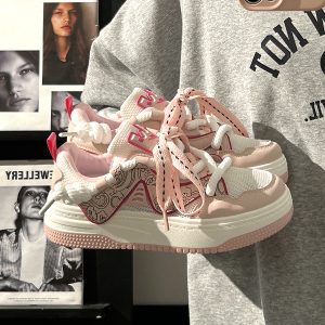 Women's Black and White Panda Sneakers - Breathable Thick-Soled Footwear for 2025, Versatile Design, Trendy Y2K Style