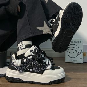 Women's Black and White Panda Sneakers - Breathable Thick-Soled Footwear for 2025, Versatile Design, Trendy Y2K Style