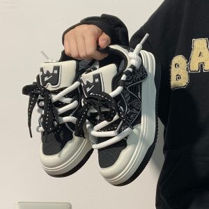 Women's Black and White Panda Sneakers - Breathable Thick-Soled Footwear for 2025, Versatile Design, Trendy Y2K Style