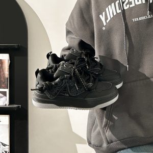 Women's Black and White Panda Sneakers - Breathable Thick-Soled Footwear for 2025, Versatile Design, Trendy Y2K Style