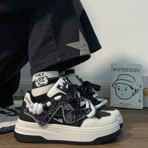 Women's Black and White Panda Sneakers - Breathable Thick-Soled Footwear for 2025, Versatile Design, Trendy Y2K Style