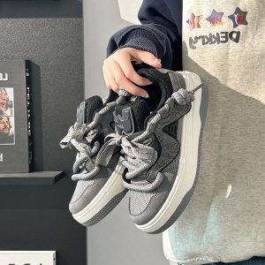 Women's Black and White Panda Sneakers - Breathable Thick-Soled Footwear for 2025, Versatile Design, Trendy Y2K Style