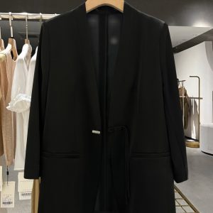 Women's Black Chinese-Style Suit Jacket, Summer Slim-Fit Blazer with Button Closure, Casual High-End Design, 2025 Fashion