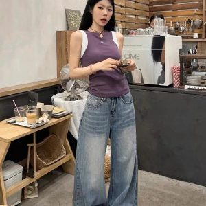 Women's Black Slim Fit Fake Two-Piece Tank Top - American Style 2025 Summer Sports Camisole