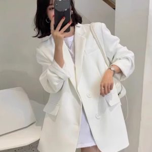Women's Black Suit Jacket - Elegant High-End Loose Blazer for Spring & Autumn, Casual Fashion Essential