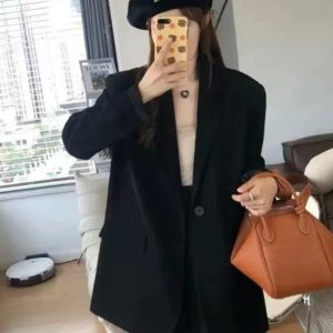 Women's Black Suit Jacket - Elegant High-End Loose Blazer for Spring & Autumn, Casual Fashion Essential