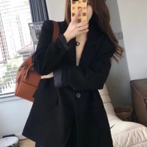 Women's Black Suit Jacket - Elegant High-End Loose Blazer for Spring & Autumn, Casual Fashion Essential