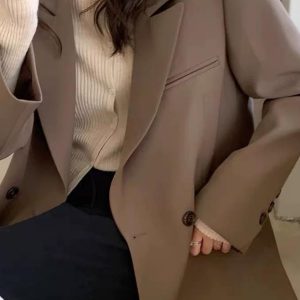 Women's Black Suit Jacket - Elegant High-End Loose Blazer for Spring & Autumn, Casual Fashion Essential
