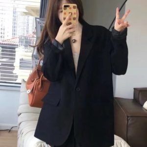 Women's Black Suit Jacket - Elegant High-End Loose Blazer for Spring & Autumn, Casual Fashion Essential