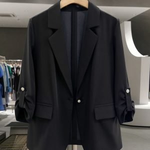 Women's Black Thin Blazer - 2025 Summer Stylish Suit in Unique Lazy Style