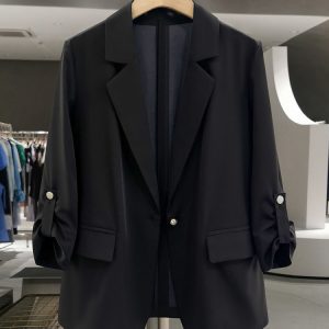 Women's Black Thin Blazer - 2025 Summer Stylish Suit in Unique Lazy Style