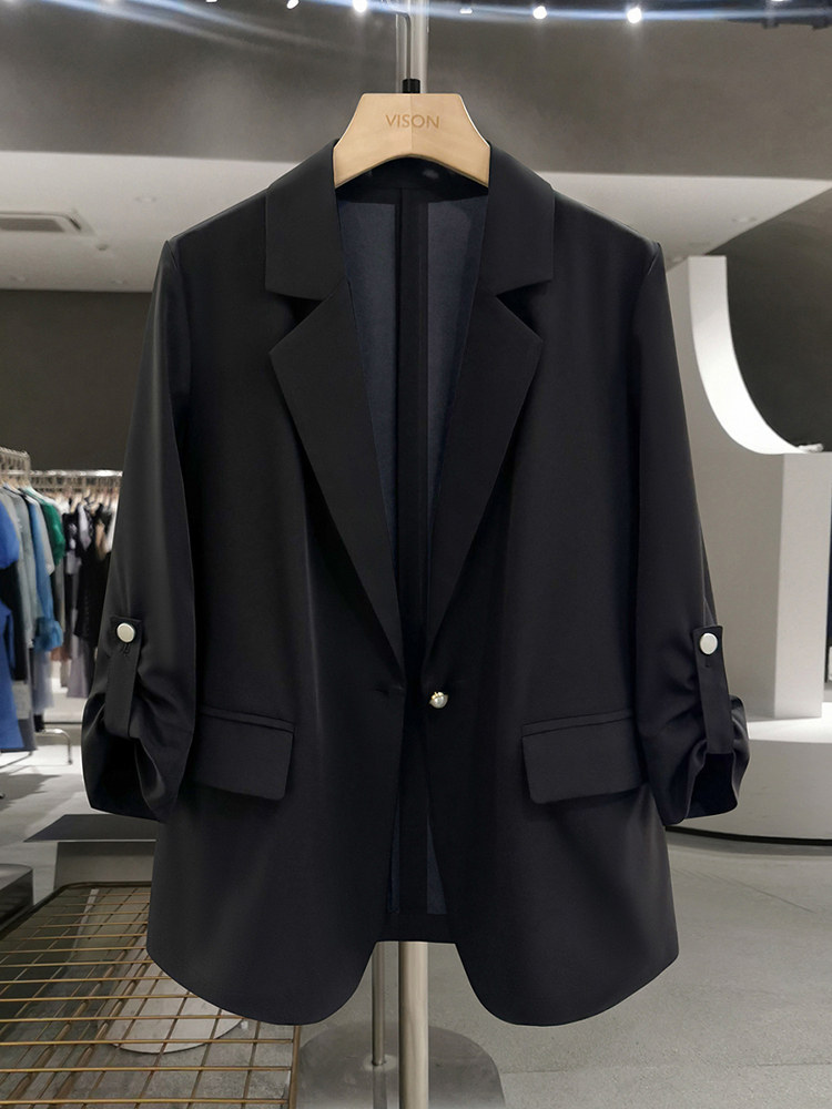 Women's Black Thin Blazer - 2025 Summer Stylish Suit in Unique Lazy Style Women's Black Thin Blazer - 2025 Summer Stylish Suit in Unique Lazy Style