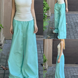 Women's Blue Cargo Pants - 2025 Summer Loose Slimming Quick-Dry Sports Casual Floor-Length Trousers, Y2K Style, Trendy Outfit