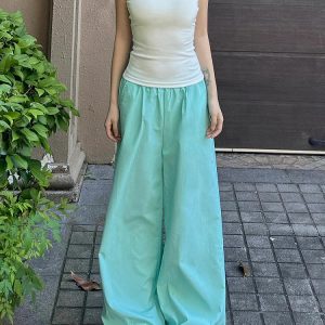 Women's Blue Cargo Pants - 2025 Summer Loose Slimming Quick-Dry Sports Casual Floor-Length Trousers, Y2K Style, Trendy Outfit