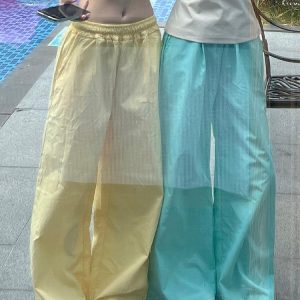 Women's Blue Cargo Pants - 2025 Summer Loose Slimming Quick-Dry Sports Casual Floor-Length Trousers, Y2K Style, Trendy Outfit