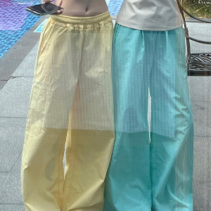 Women's Blue Cargo Pants - 2025 Summer Loose Slimming Quick-Dry Sports Casual Floor-Length Trousers, Y2K Style, Trendy Outfit