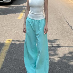 Women's Blue Cargo Pants - 2025 Summer Loose Slimming Quick-Dry Sports Casual Floor-Length Trousers, Y2K Style, Trendy Outfit