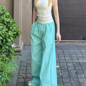 Women's Blue Cargo Pants - 2025 Summer Loose Slimming Quick-Dry Sports Casual Floor-Length Trousers, Y2K Style, Trendy Outfit