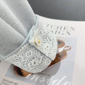 Women's Blue Lace Spliced Short Jacket - Trendy Spring 2025 Fashion for Autumn, Chic Layering Top