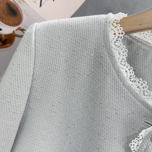 Women's Blue Lace Spliced Short Jacket - Trendy Spring 2025 Fashion for Autumn, Chic Layering Top