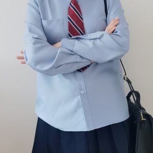 Women's Blue Long Sleeve Shirt - Basic Layered Design for Spring Summer, College Style, Niche Fashion for Students