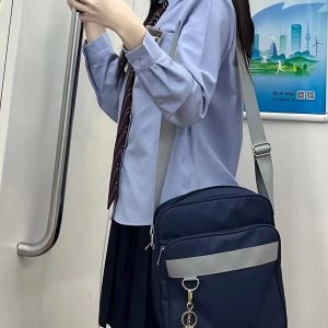 Women's Blue Long Sleeve Shirt - Basic Layered Design for Spring Summer, College Style, Niche Fashion for Students