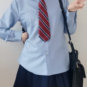 Women's Blue Long Sleeve Shirt - Basic Layered Design for Spring Summer, College Style, Niche Fashion for Students