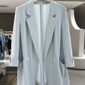 Women's Blue Slim Fit Casual Blazer - Thin Summer Suit for Commuting, Stylish and High-End 2025 Fashion