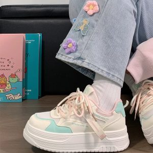 Women's Breathable Mesh Board Shoes - Shallow Spring Series, Height-Increasing Thick Sole, Perfect for Skirts, White Summer Footwear