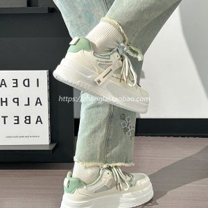 Women's Breathable Mesh Board Shoes - Shallow Spring Series, Height-Increasing Thick Sole, Perfect for Skirts, White Summer Footwear