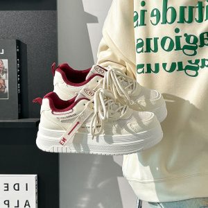 Women's Breathable Mesh Board Shoes - Shallow Spring Series, Height-Increasing Thick Sole, Perfect for Skirts, White Summer Footwear