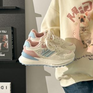 Women's Breathable Mesh Lightweight Soft-Soled Dad Shoes in Wine Red - Versatile Y2K White Sneakers for Everyday Style