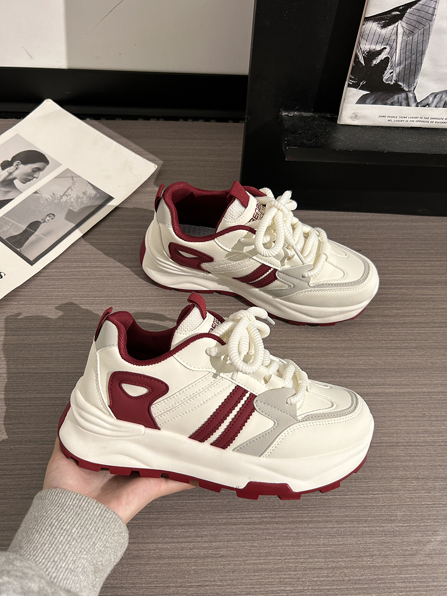 Women's Breathable Mesh Lightweight Soft-Soled Dad Shoes in Wine Red - Versatile Y2K White Sneakers for Everyday Style Women's Breathable Mesh Lightweight Soft-Soled Dad Shoes in Wine Red - Versatile Y2K White Sneakers for Everyday Style